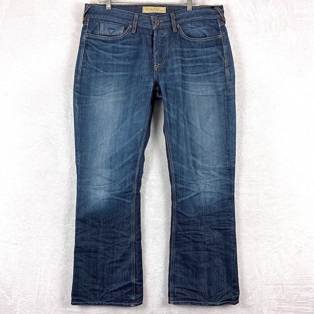 VTG Guess Jeans Mens 36x33 Falcon Bootcut Faded Whiskered Honeycombed Y2K